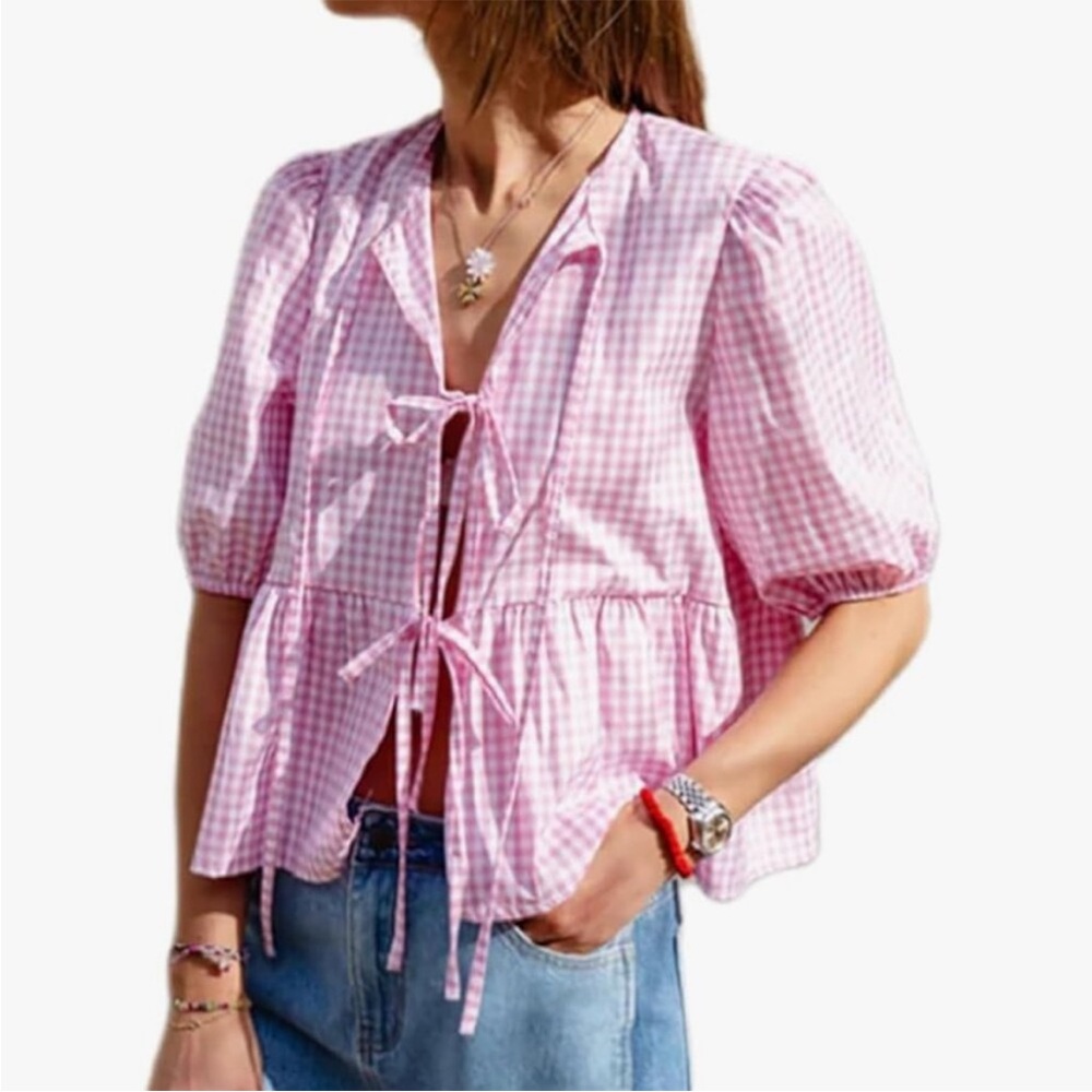NWOT Amazon Gingham Peplum Top